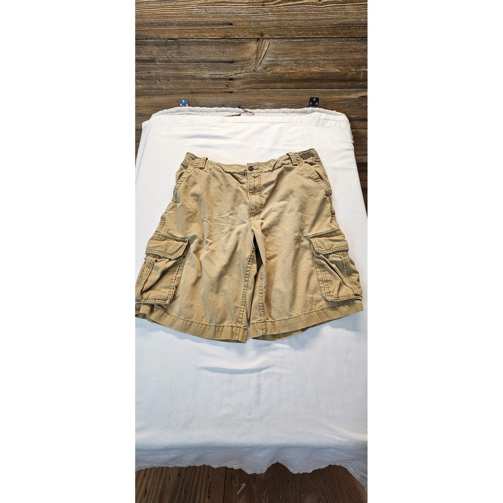 Aeropostale Mens Tan Khaki Authentic Cargo Shorts Size 38 Relaxed Fit Cotton